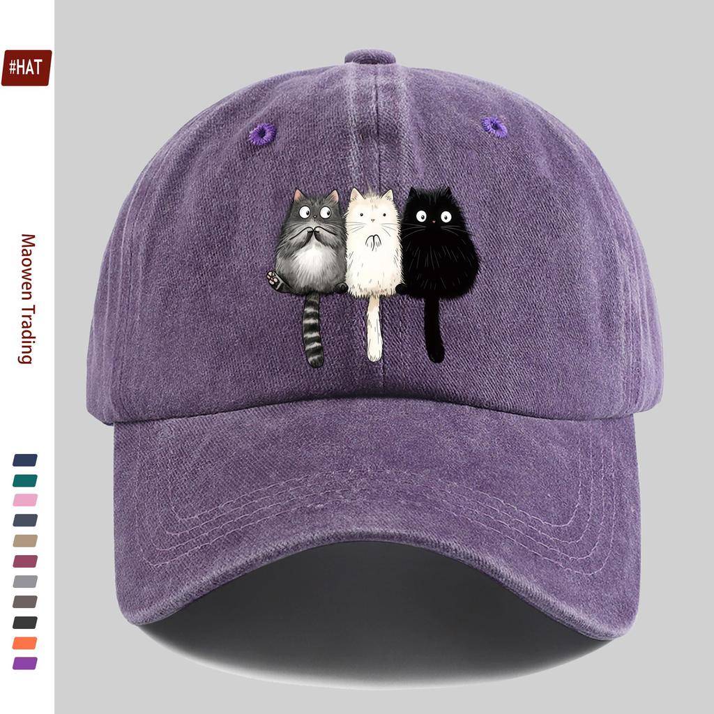 Pc Baseball Cap with Three Cats Sitting Together Print Suitable for Daily Casual Outfits Sun Hat Comfortable and Lightweight