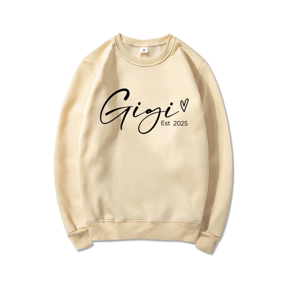 Personalized Gigi Est 2025 Sweatshirt Mothers Day Gift Grandma Sweatshirt Women Crewneck Sweatshirts Long Sleeve Graphic Hoodies