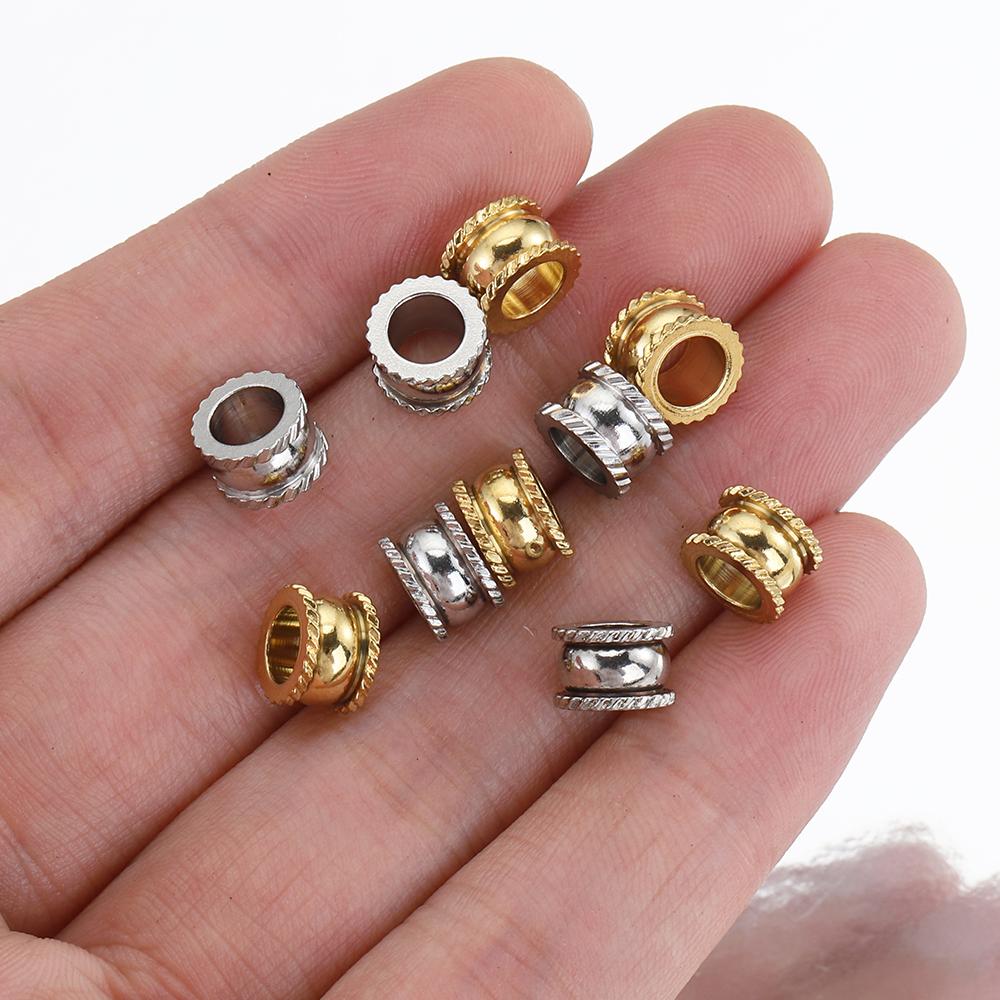 20pcs Hole 5mm Stainless Steel Spacer Beads Gold Color Hub Charm Loose Beads for Bracelets Necklace Leather Jewelry Making DIY