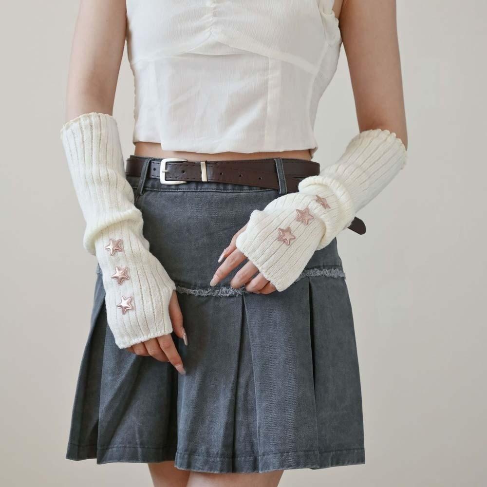 Elastic Knitted Fingerless Sleeves Solid Color Gothic Y2K Star Arm Cover Half Palm Hip-hop Warmer Long Cuff Autumn