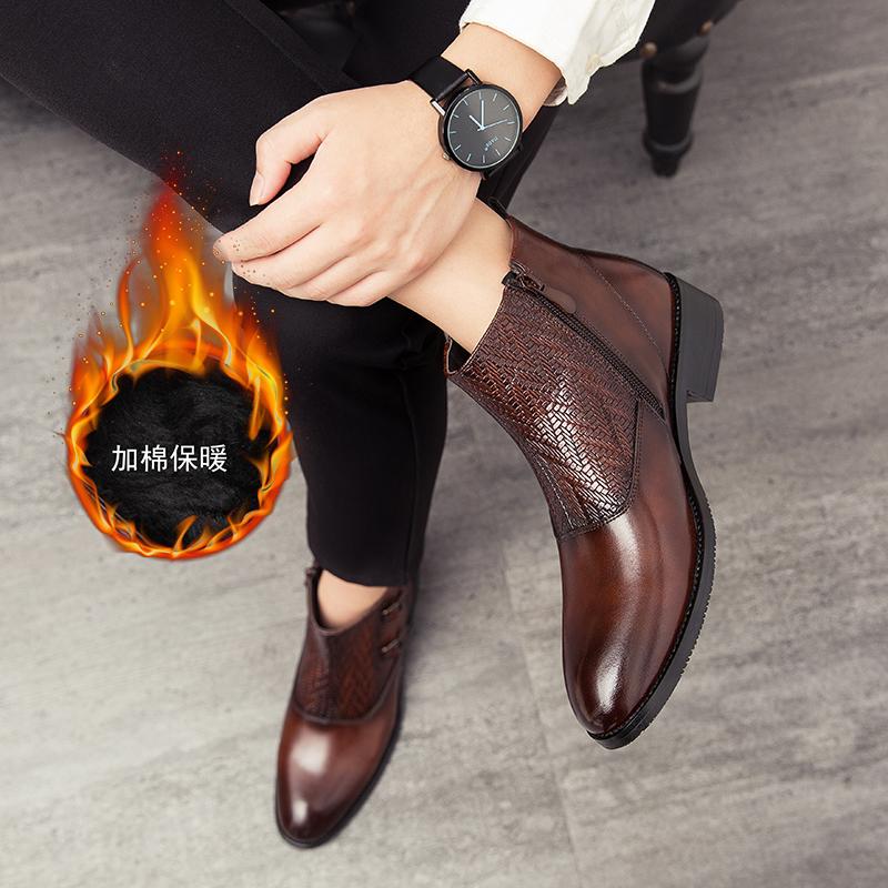 Autumn Winter Elegant Chelsea Boots Genuine Leather Men Couple Shoes Customized Slip-On Dress Formal Boots Model Fashion Show