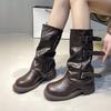 Niszowe retro botki na grubym obcasie średniej wysokości kowbojskie botki typu stack botki rycerskie wczesna jesień botki martin botki damskie francuskie