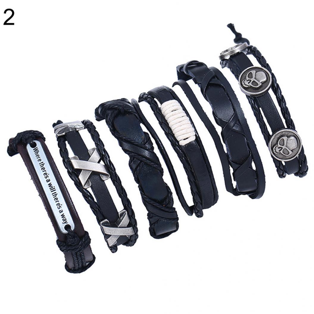 

6шт ретро мужские искусственная кожа хип поп-панк череп лист оплетка браслет наручные украшения 2#