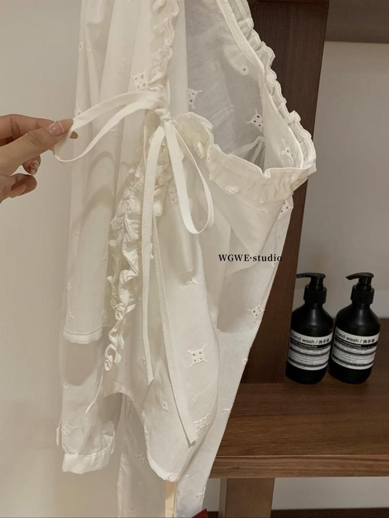 WGWE7806 Elegant French Ruffle Lace Embroidered Long Sleeve Women's Shirt, Autumn/Winter Collection