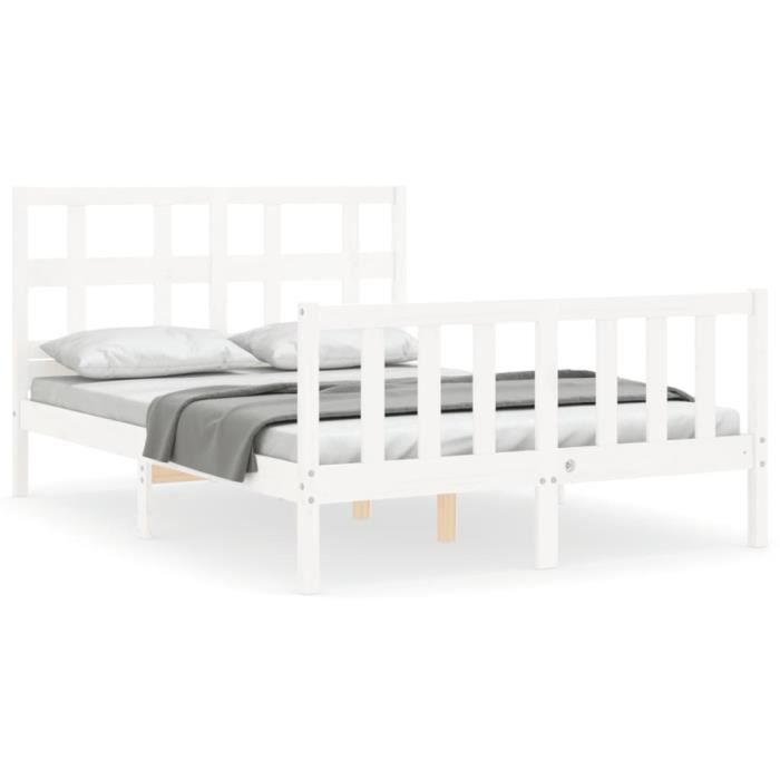 VidaXL Bed Frame with Headboard White 140x200 Cm Solid Wood 3193012
