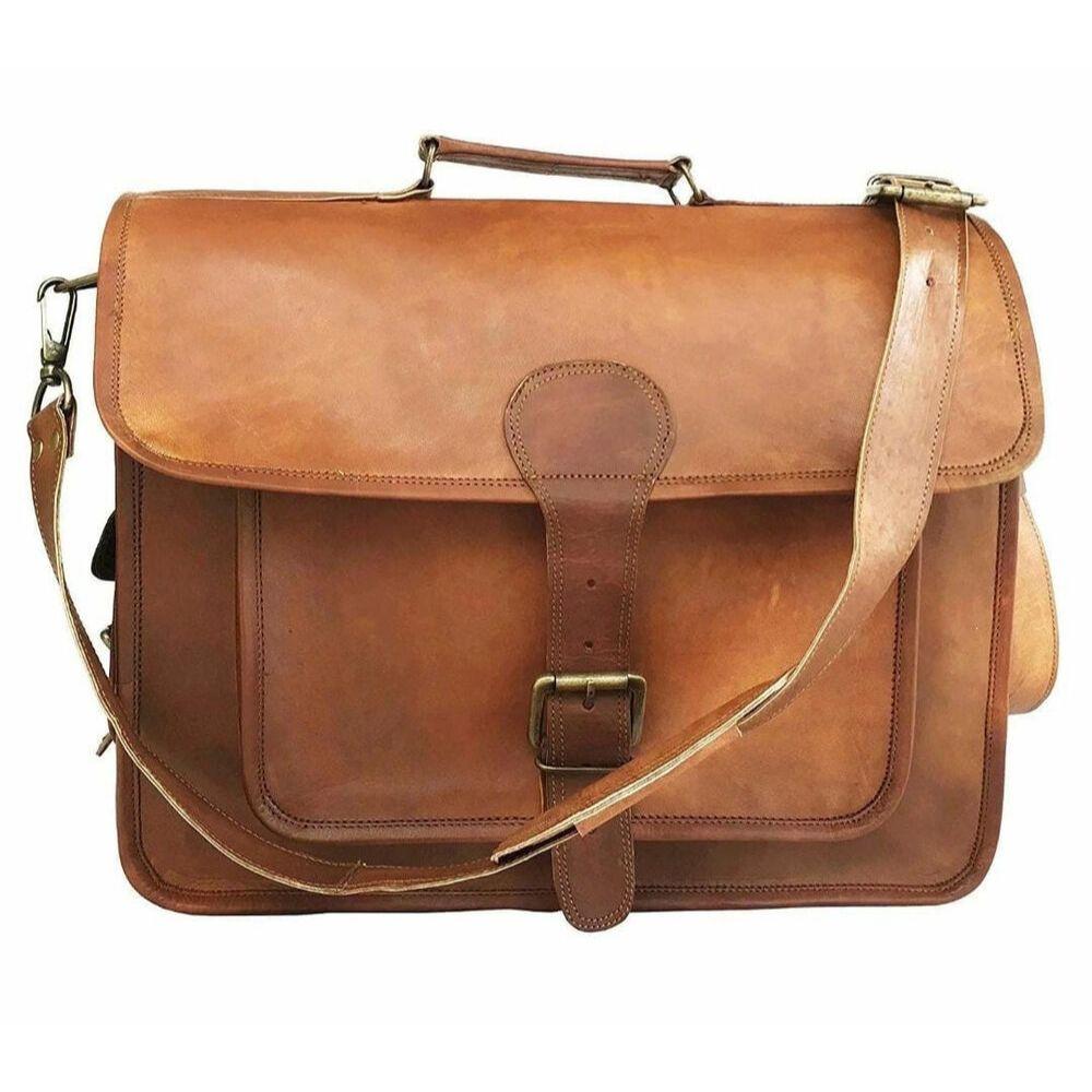 Geantă de umăr pentru laptop din piele de capră autentică vintage pentru bărbați