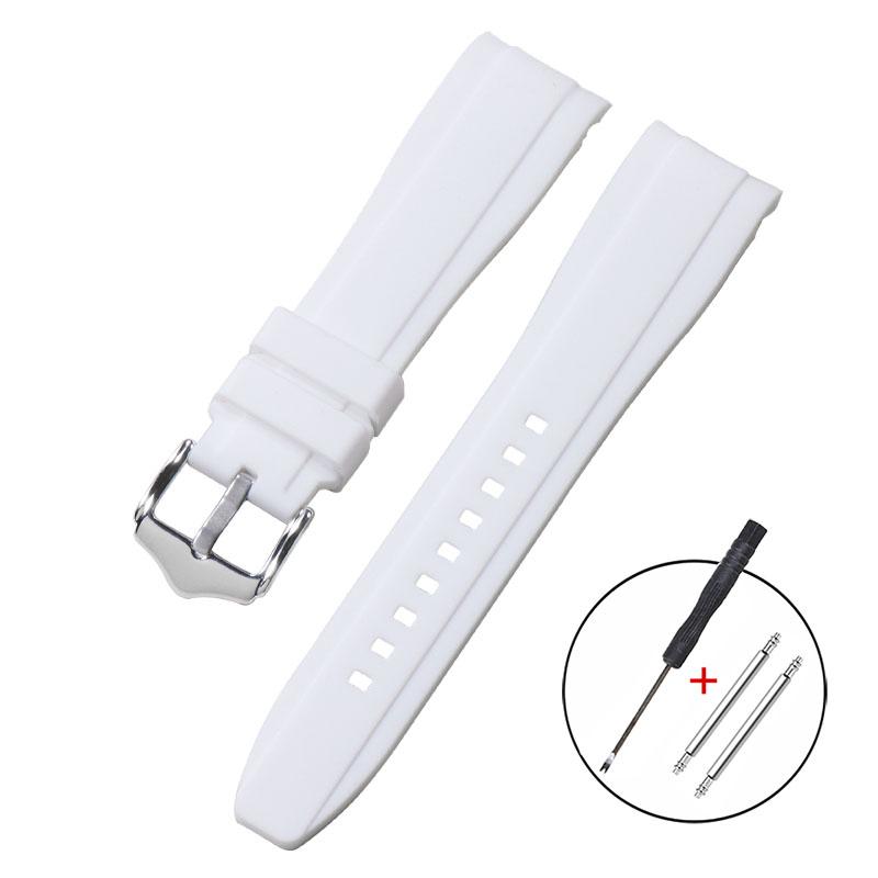 

Силиконовый ремешок для часов 20 мм 22 мм Ремешок для часов Мягкий Водонепроницаемый Дайвинг Наручный браслет Коричневый Синий Резиновый браслет с металлической сужающейся застежкой 22mm белый