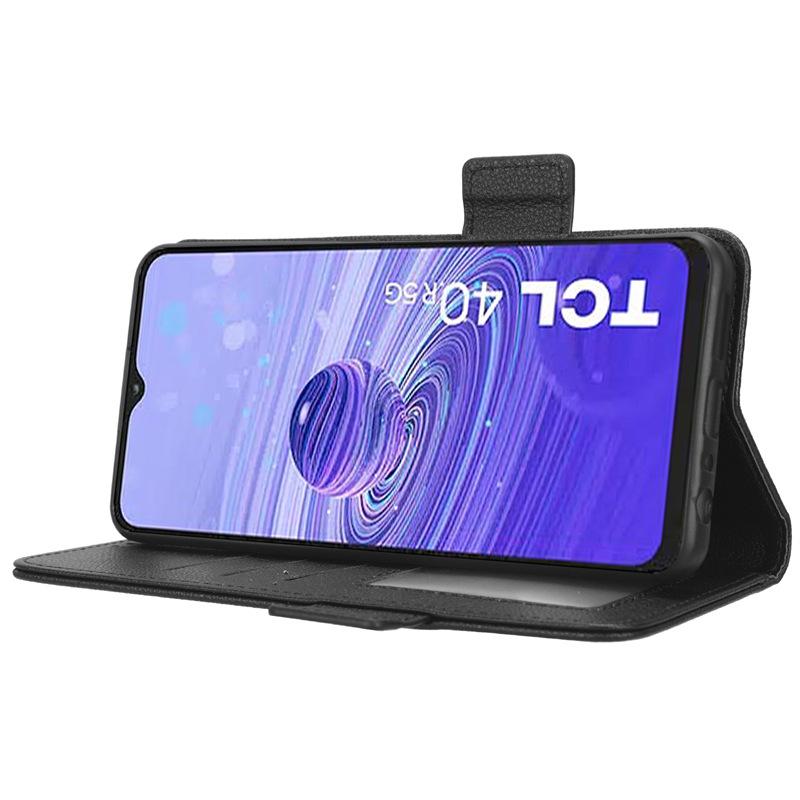 TCL 40R Lychee Pattern Leather Flip Wallet Case with Stand & Card Holder