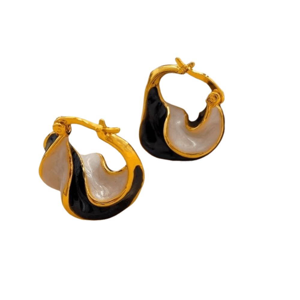 

French Spiral Hoop Earrings Gold Plated Statement Ear Buckle Creative Enamel Glaze Earrings Gift чёрный/белый