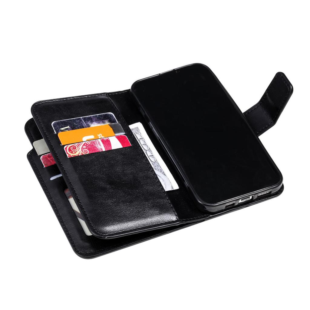 Applicable to iPhone14 mobile phone leather case 13Pro solid color nine-card card wallet holder protective case 13mini