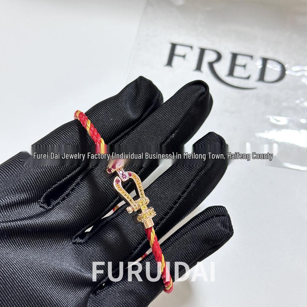 Fei Jia Horseshoe & Eight-Character Buckle Diamond Nylon Bracelet for Couples