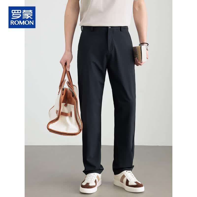 ROMON Men's Straight-Leg Ice Silk Casual Business Pants
