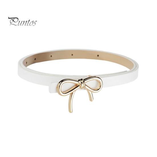 

Женский ремень, однотонный металлический бант, декорированный искусственным кожзаменителем, регулируемые отверстия, тонкий пояс белый
