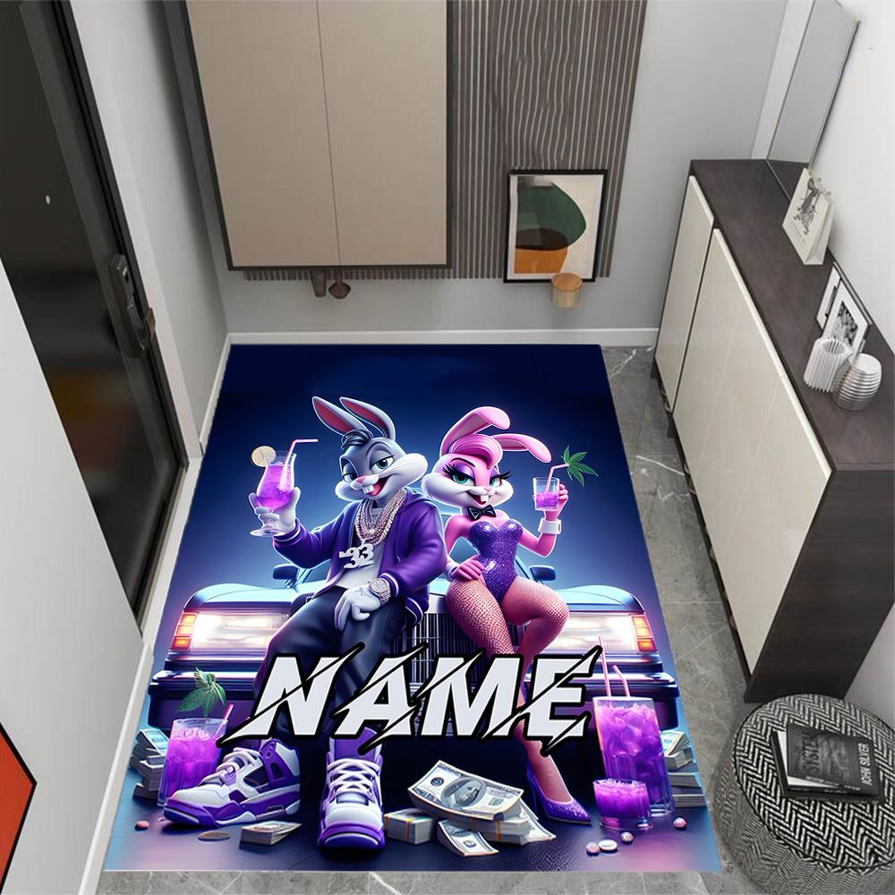Looney Rabbits Urban Vibes Customized Name Area Rug Perfect for Living Rooms Bedrooms Hallway Entryway Anti-slip Rug Anime Office Decor