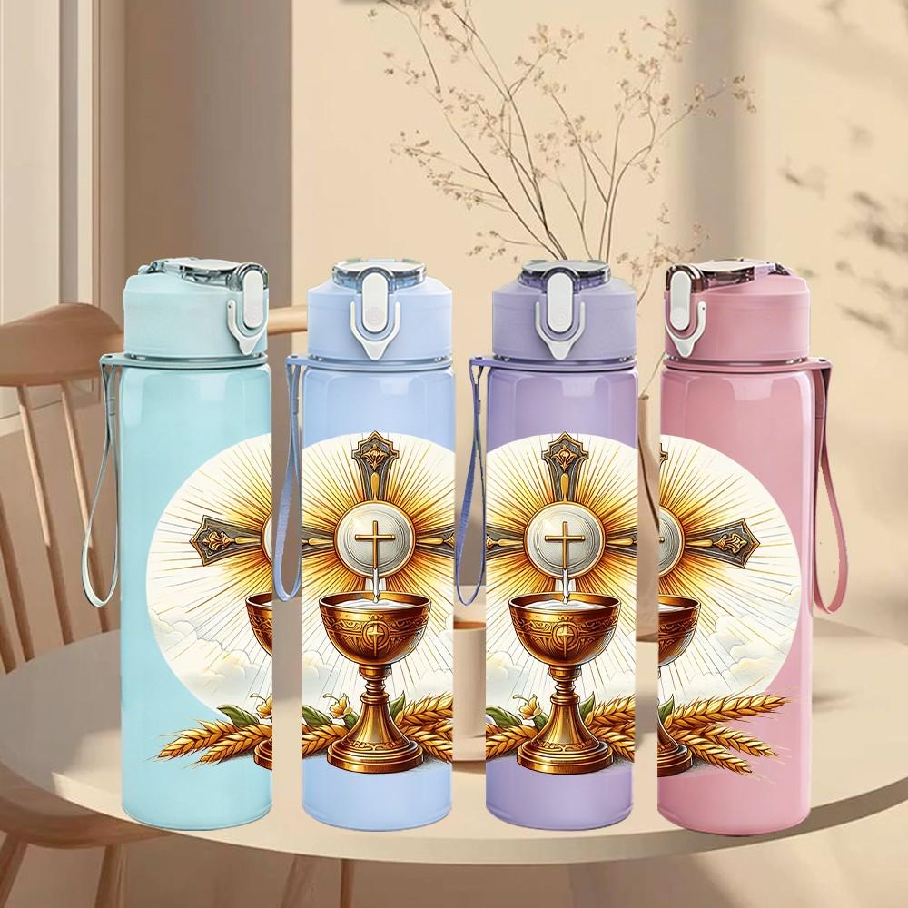 1PC Holy Chalice Wheat Symbol 750ml Color Plastic Sports Water Bottle Leakproof Flip Straw Lid Suitable for Sports Office Home Use