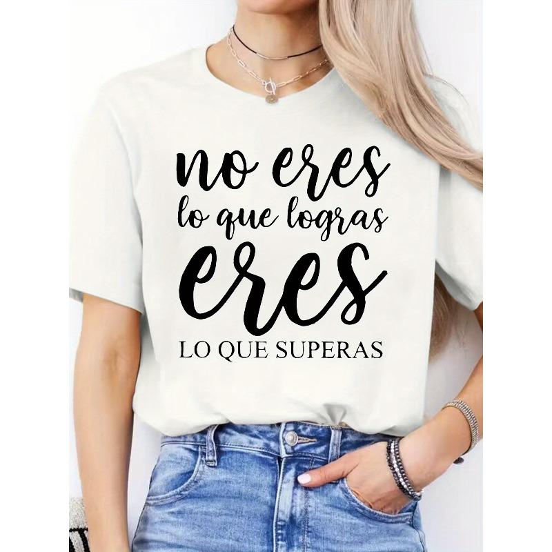 Women'S Round Neck Short Sleeve Sports T-Shirt with Spanish Letter Print for Spring and Summer Casual Wear