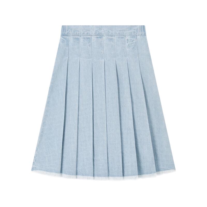 ELLE KIDS Girls' Light Denim Frayed Pleated Skirt