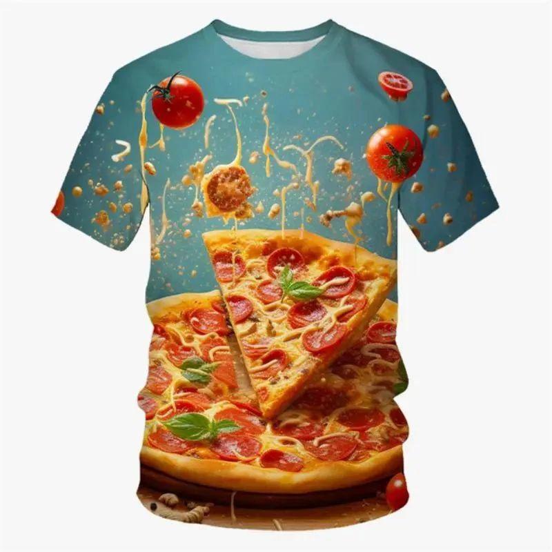 Camiseta Gráfica Divertida de Pizza para Homens e Mulheres, Moda de Verão, Mangas Curtas, Estampa 3D de Comida, Casual, Personalidade, Infantil, Y-
