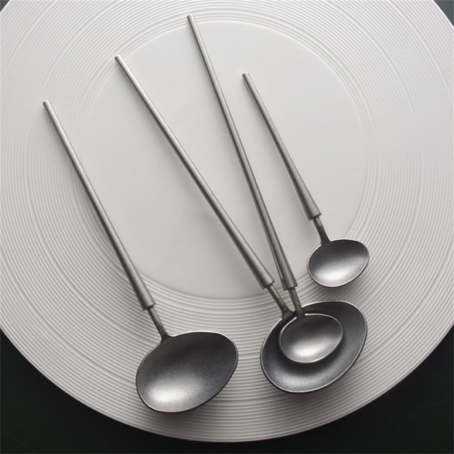 Japanese Vintage Stainless Steel Western Spoon, Creative 304 Eating Spoon, Soup Spoon, Coffee Long Handle Stirring Spoon, Home