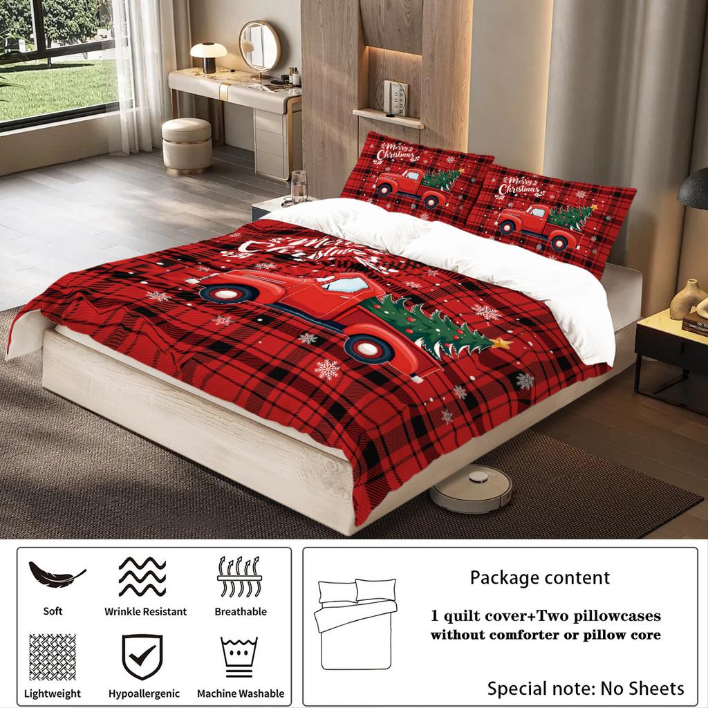 3pcs Merry Christmas themed pattern bedding set, reindeer and Christmas tree, for teenagers and adults bedroom, a Christmas gift