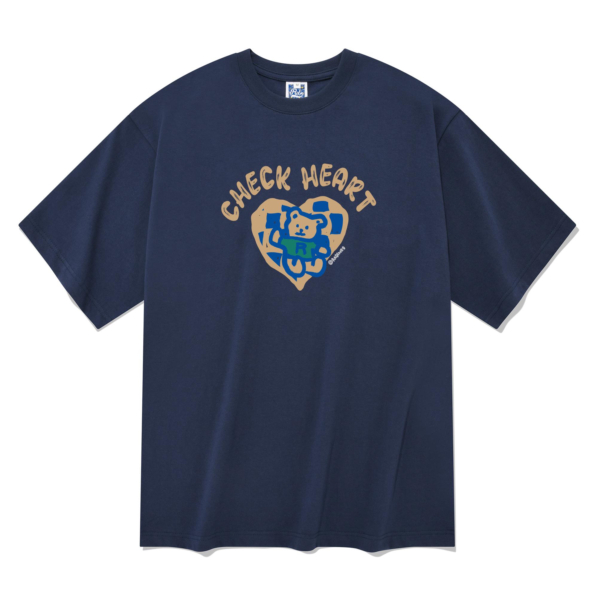 Radineo Check Heart Short Sleeve T-Shirt Navy L