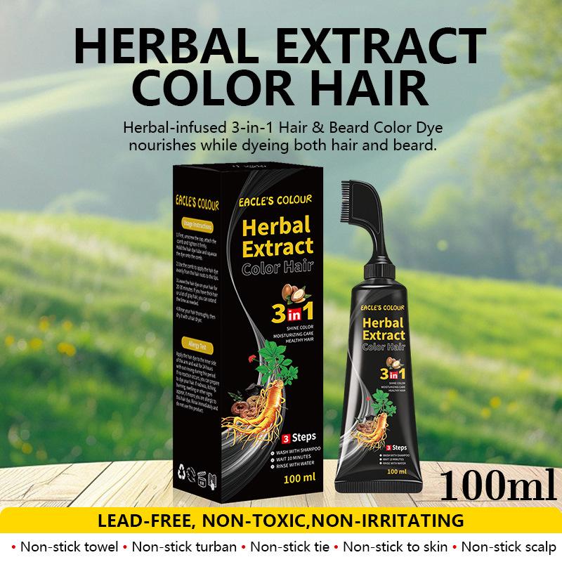Herbal Black Hair Dye Cream - Natural White to Black Coverage Natural Black 100ml