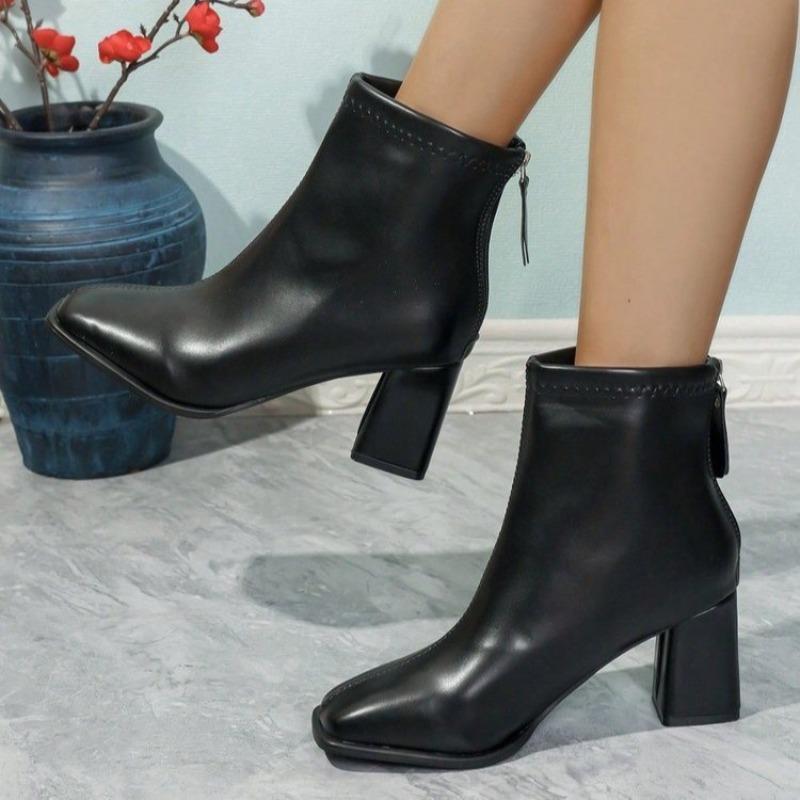 Fashion Women High Heels Short Boots Winter New Chunky Heeled Shoes 2025 Designer Chelsea Ankle Boots Classical Pumps Dress Zapatillas