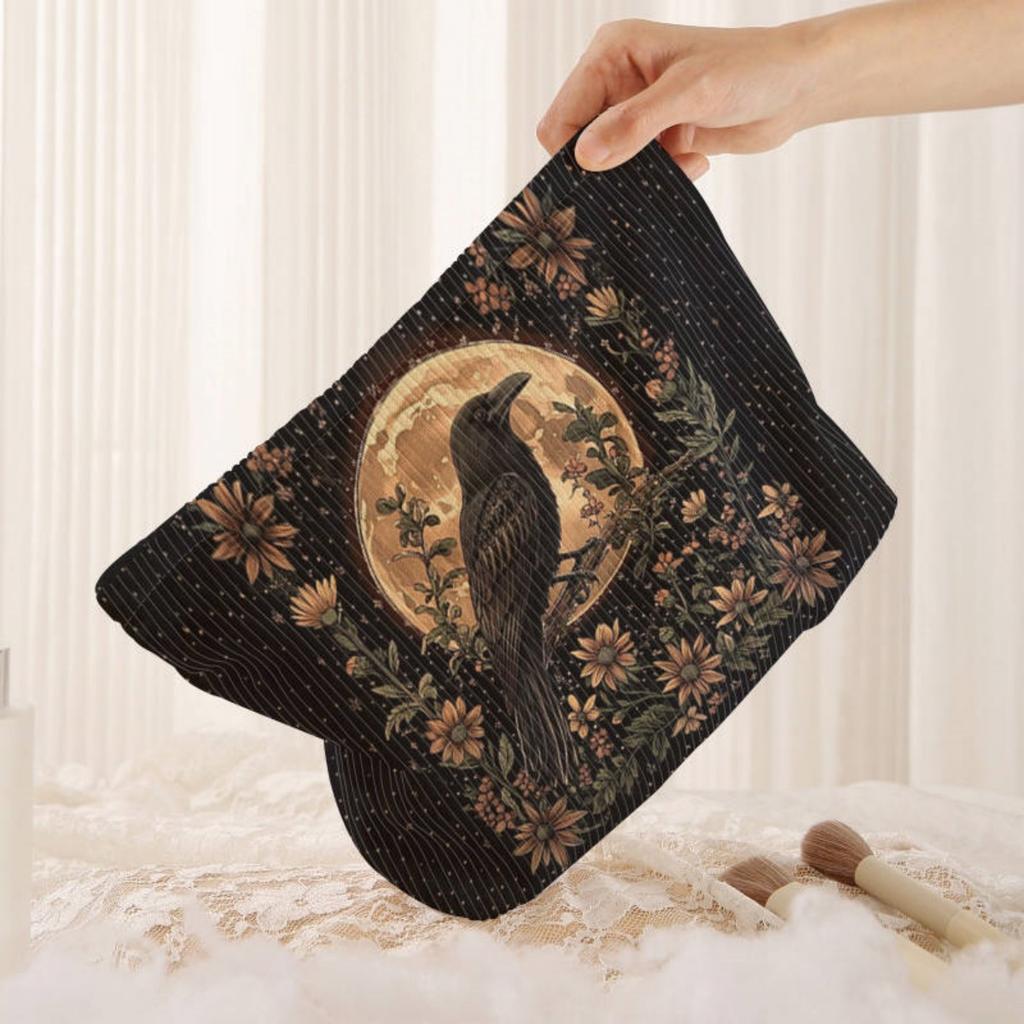 Bird patterned corduroy makeup bag, lightweight zipper storage box, multifunctional bag with lining, used for storing cosmetics