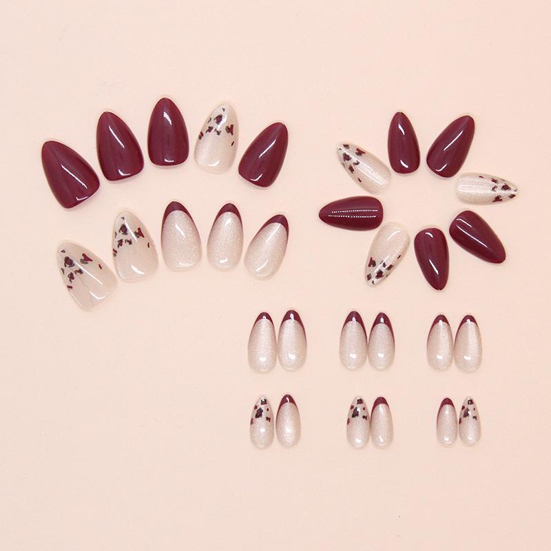 Nail Art Pieces Wear Nail Purple Leopard Print Removable Nail Art French Cat Eye Fake Nail Almond Nail 30 Pieces