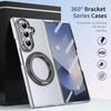 KEYSION 360° Rotating Magnetic Ring Stand Case for Samsung Galaxy Z Fold 7 5G Transparent PC Phone Cover with Screen Protector