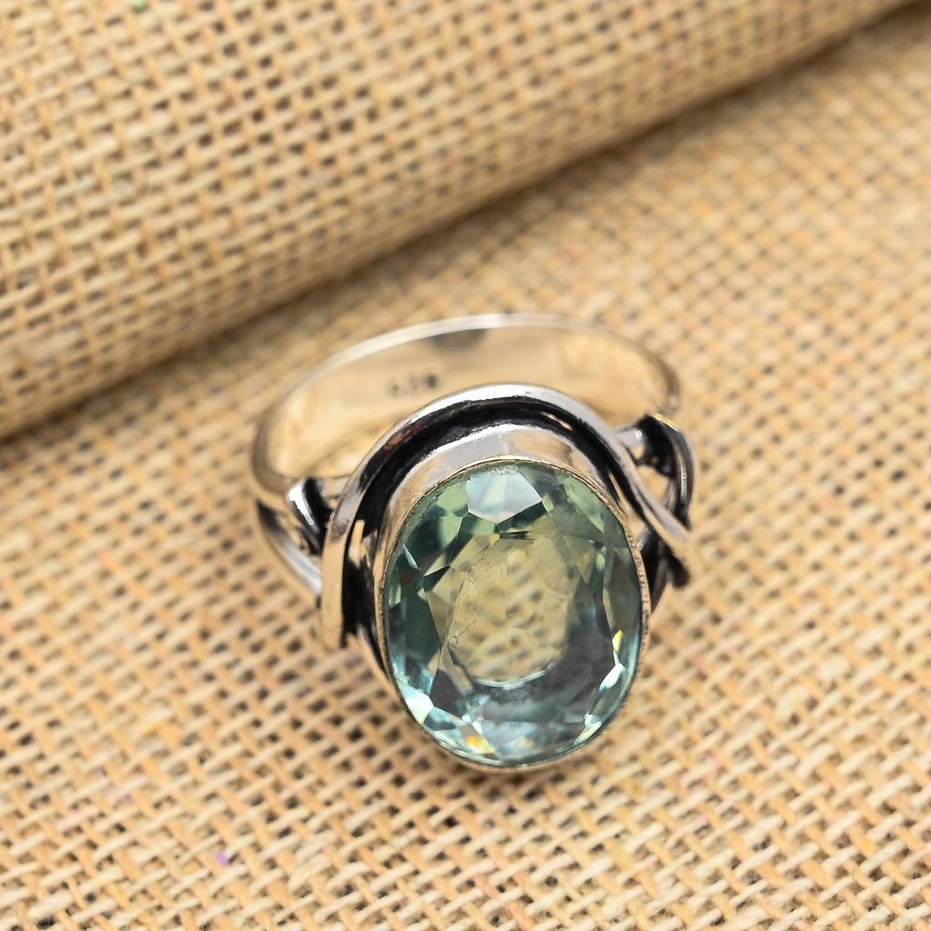 Amazing Aqua Apatite Gemstone 925 Sterling Silver Handmade Jewelry Ring For Gift