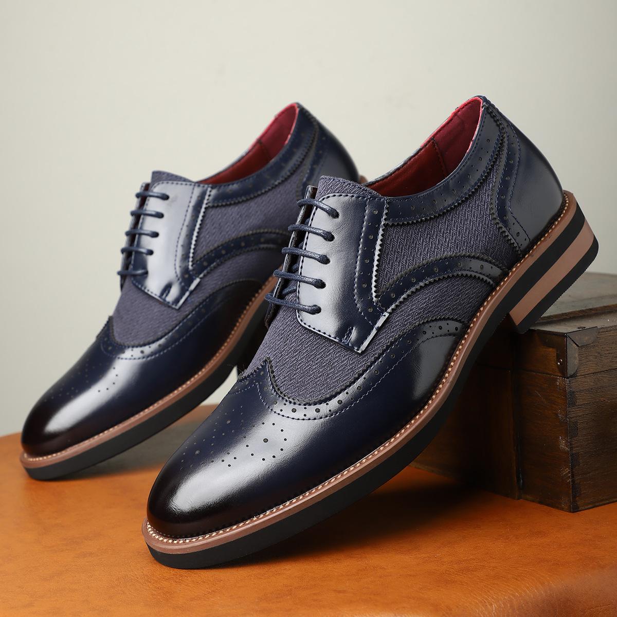 

New business dress engraved leather shoes British style comfortable breathable Brock men s shoes casual gentleman versatile leather shoes 48 синій