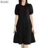 ZANZEA Women Daily Casual Round Neck Solid Color Short Sleeve Dress