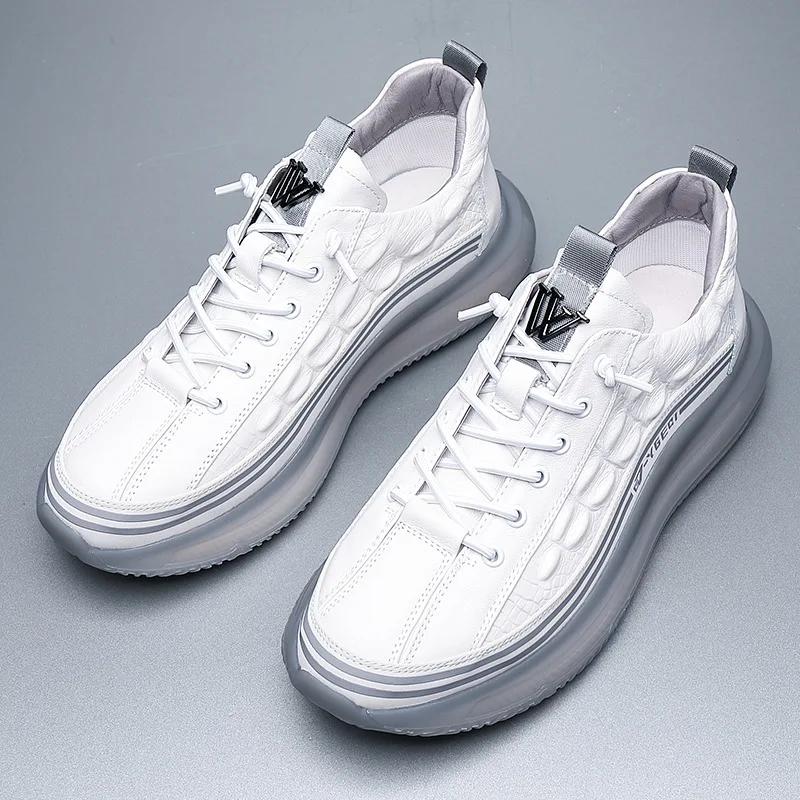 Casual Sports Sneakers for Men Autumn Winter Cowhide Crocodile Print Men Shoes Soft Sole High Quality Leather Shoes Male