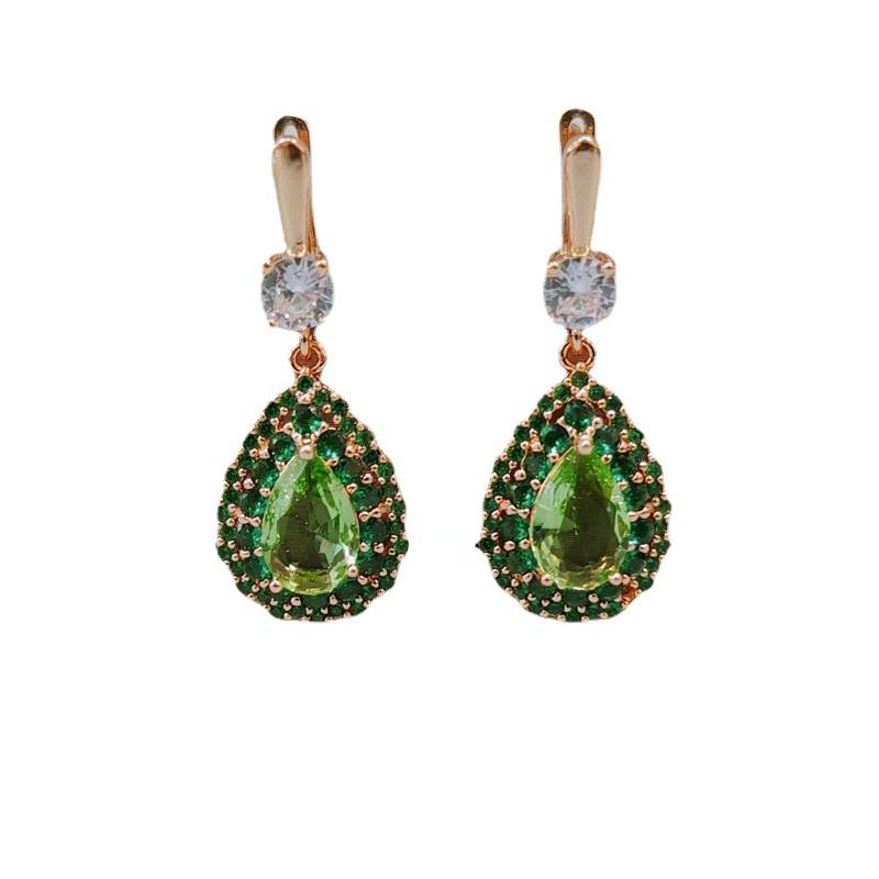 Роскошные серьги-капли в форме капли с зеленым цирконием для женщин — фото 7