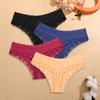 FINETOO S-XXL 4 Peças Algodão Renda Floral Roupa Íntima para Mulheres Calcinhas Sexy Listradas Cor Sólida Meninas Cintura Baixa Respirável Fio Dental Lingerie