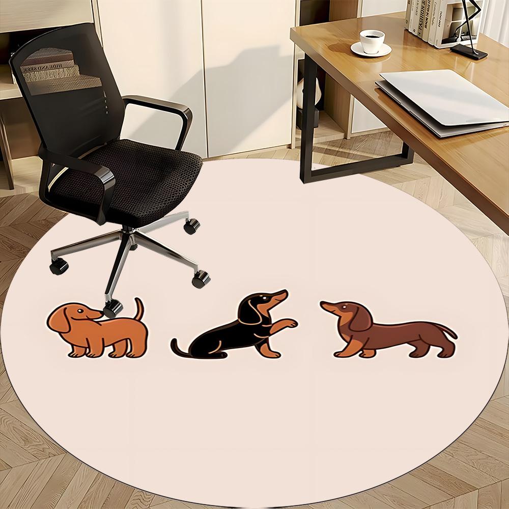 1pc Dachshund Puppies Office Round Area Rug, Under Office Chairs Bedroom Living Room Home Decor, Room Deco