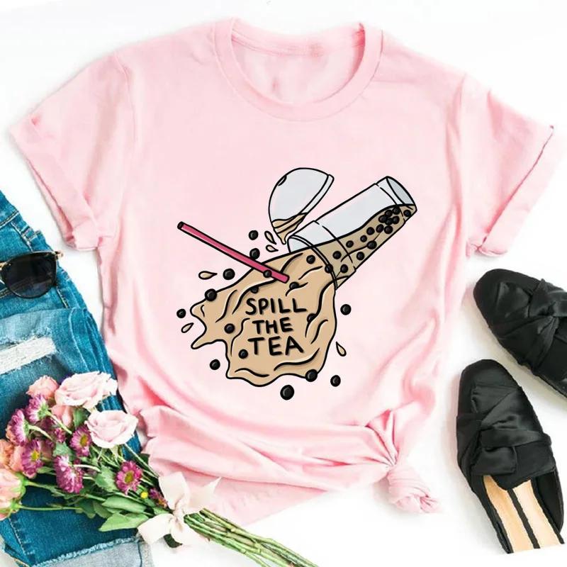 Kawaii Cartoon Milk Tea Printed T Shirt Women Fashion T Shirt Casual Tops 90s Girls Ladies Female Cute Graphic Tee
