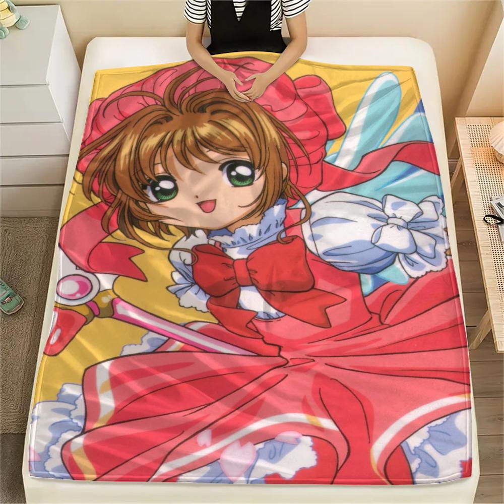 1Pc Cardcaptor Sakura Print Flannel Blanket, High quality Comfortable for All Seasons, Home Decor, Warmth and Comfort, Perfect for Christmas Gifts