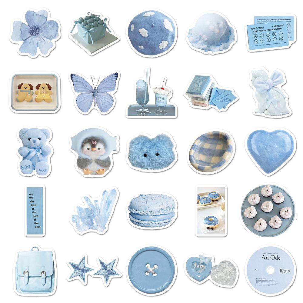 10/30/50pcs INS Style Blue Cute Aesthetic Stickers Cartoon Decoration Decals DIY Notebook Phone Suitcase Waterproof Sticker Toy