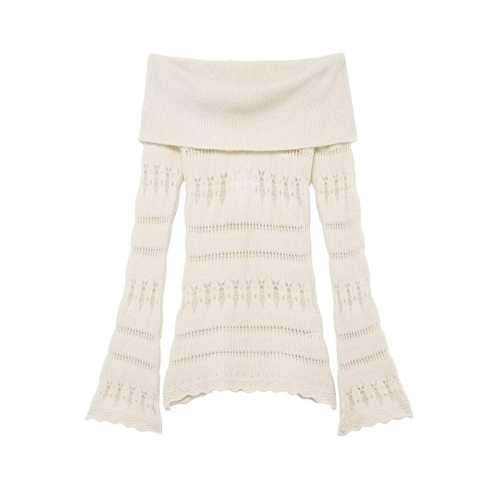 European and American style, new women's clothing, fashionable, versatile, cross-border European and American hollow off-the-shoulder knitted sweater