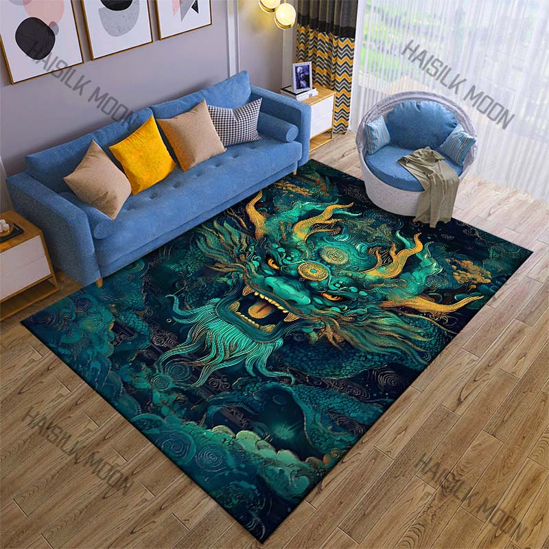 Oriental Dragon Head Print Cartoon Carpet Rug for Living Room Bedroom Sofa Decor Kids Play Home Area Rug Non-slip Mat