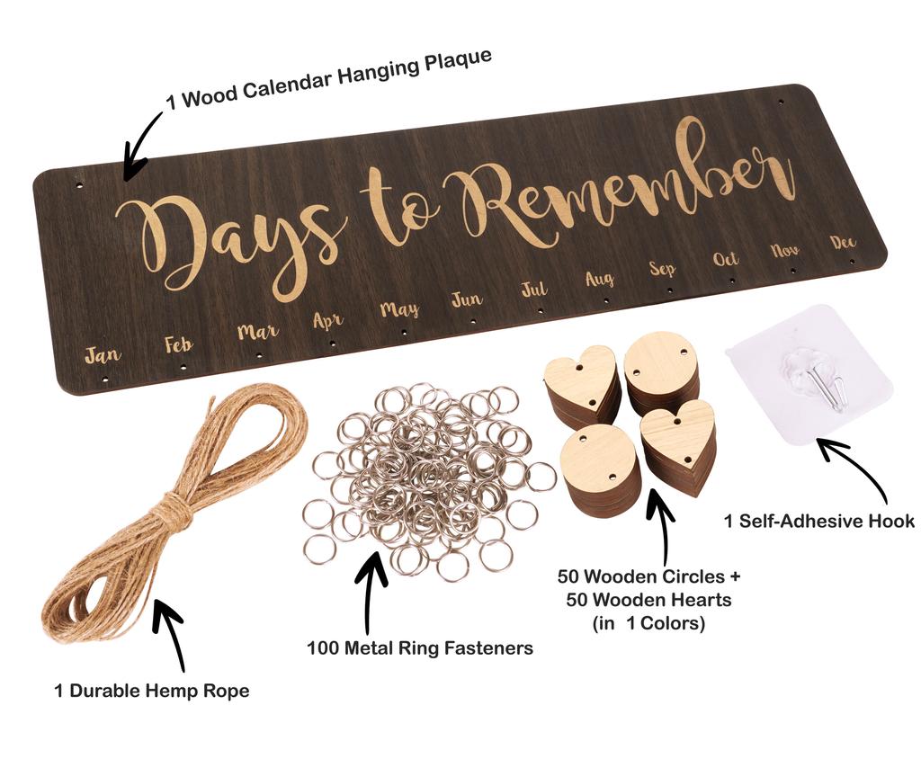 Inkdotpot Perpetual Wall Calendar Wooden, Dates To Remember Wall Hanging Birthday Calendar- Decorative Birthday Tracker Plaque Wall Hanging