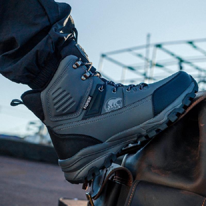 Men's Snow Boots Are Waterproof Non Slip Plush Thick Warm and Cold Resistant with Rotating Buttons