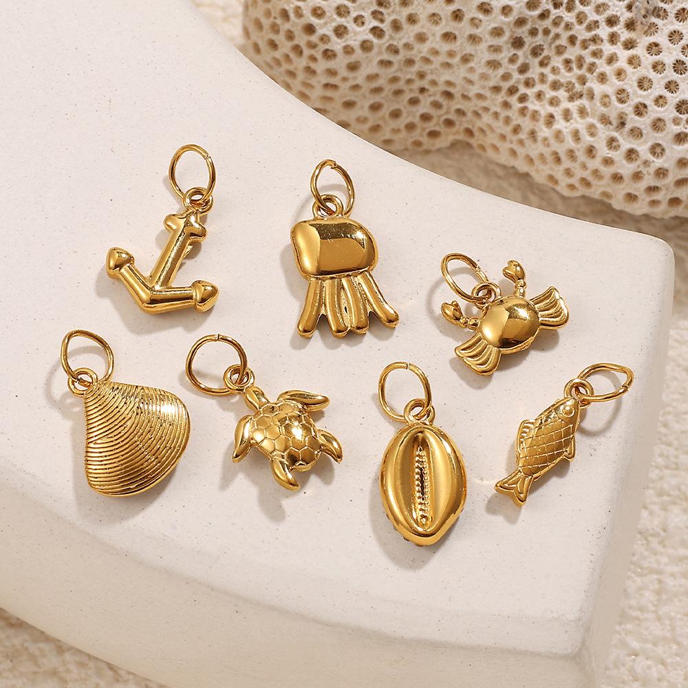 Beach Wind Delicate Inlaid Rhinestones Starfish Coconut Tree Pendant Diy Necklace Pendant Stainless Steel Bracelet Accessories