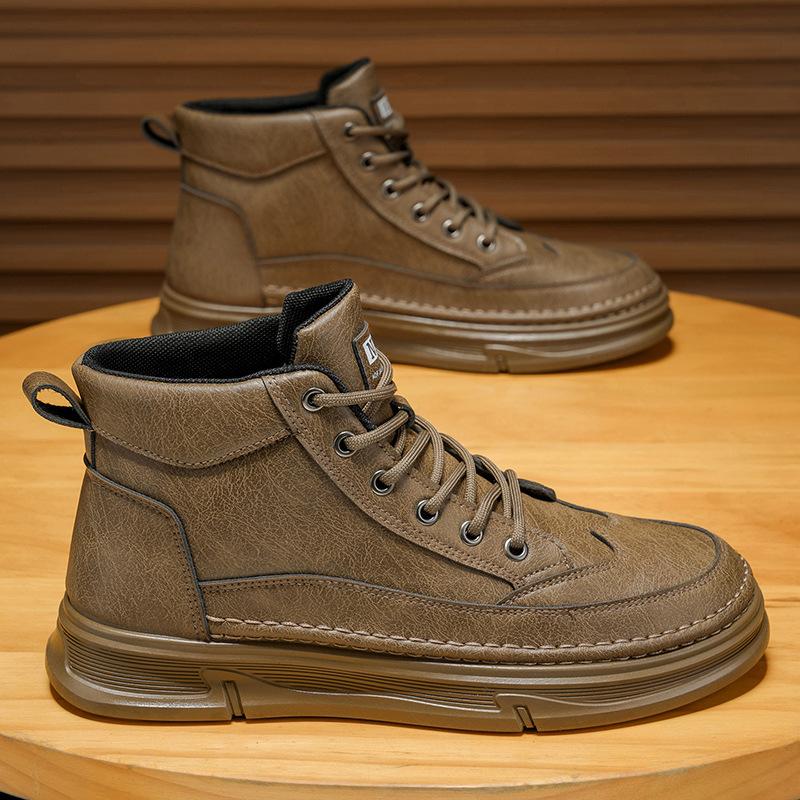 Martin Boots Men's Shoes Autumn New Waterproof and Non-slip Chef Shoes Men's Work Shoes Trendy Versatile Leather Shoes Short Boots