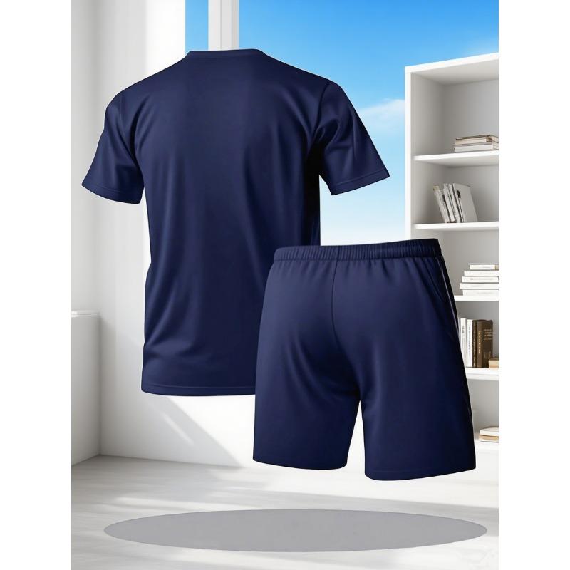 Set Sportivo Estivo da Uomo Traspirante a Manica Corta con Pantaloncini Leggero Comodo Stile Sportivo Prodotto in Cina