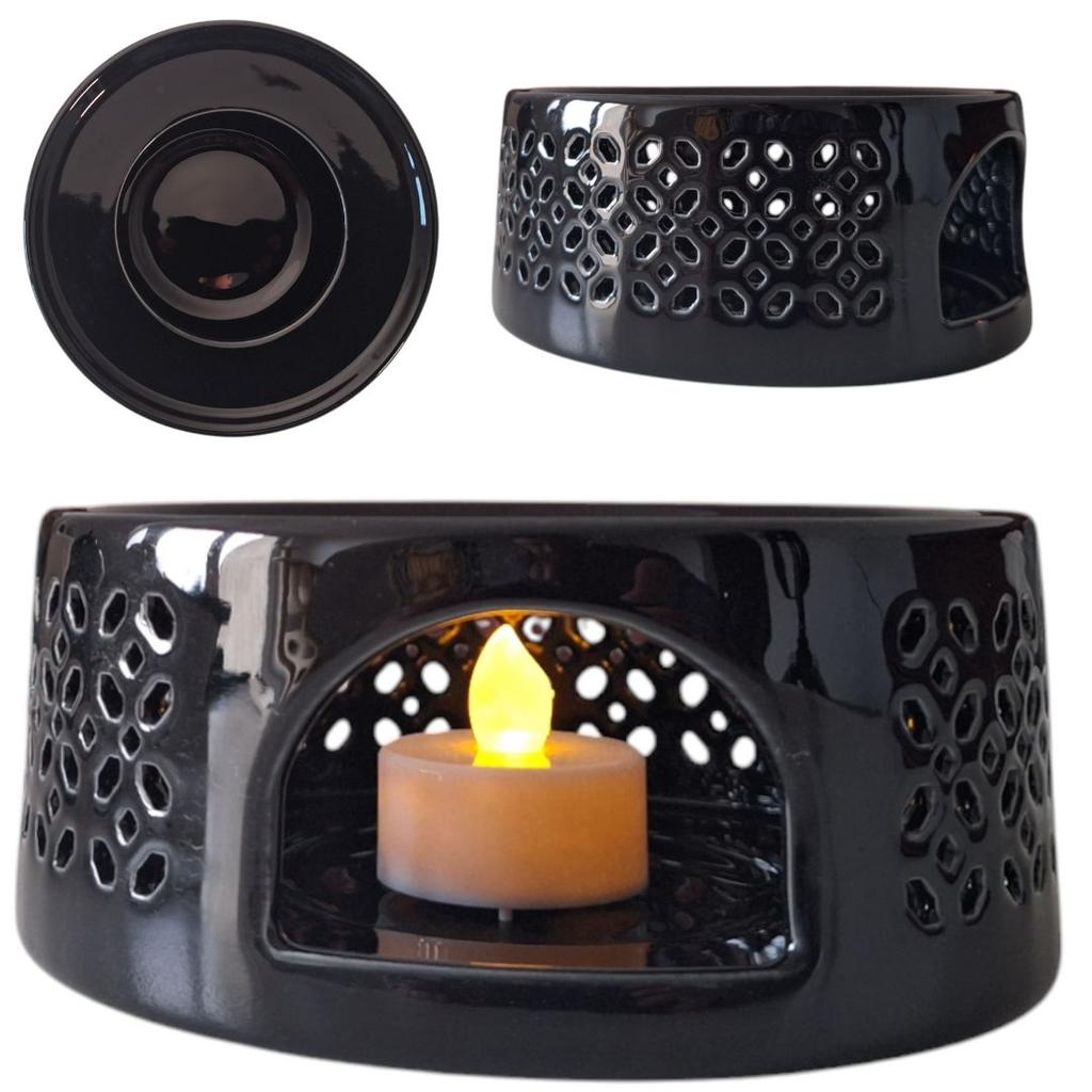 Ceramic Warmer For Tea Light Candle Kettle Jug Black