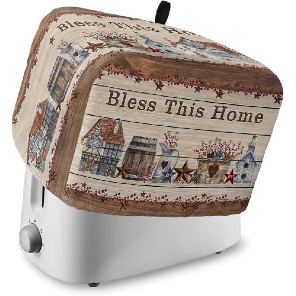 Country Star Toaster Cover 2 Slice, Small Kitchen Appliance Cover, Farmhouse Beige Brown Wood Rustic Barn Toaster Oven With Loop, Bread Machine 12 x7.5 x8