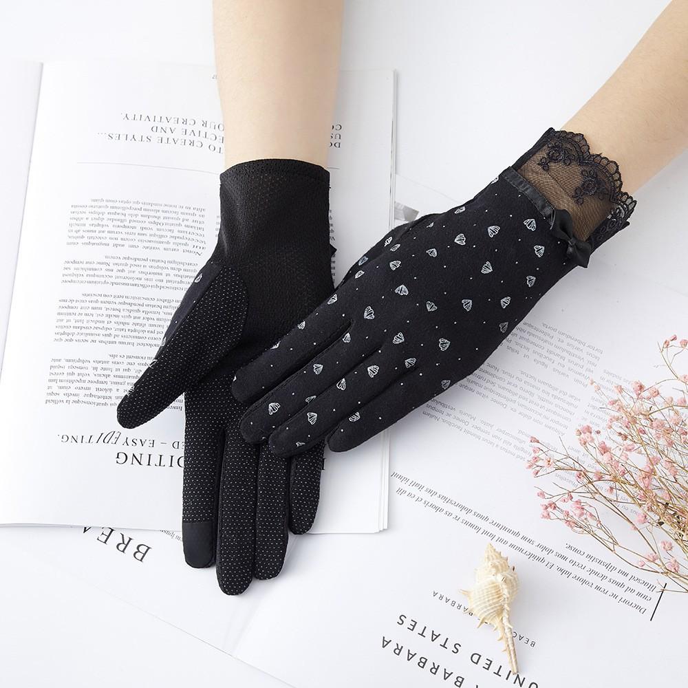 Women's Sunscreen Gloves New Spring and Summer Driving Korean Version of Lace Bow Riding Anti Slip Thin Touch Screen Gloves